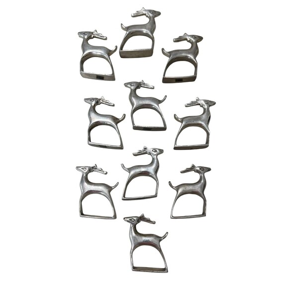 Set of 10 Vintage Silver Tone Deer Napkin Rings Mid Century Modern Table Decor - Picture 2 of 7
